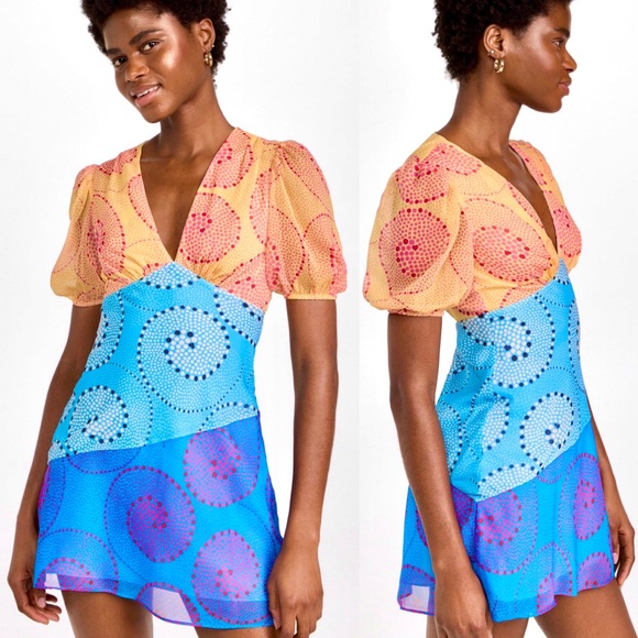 🌺🎉HP🎉🌺 NWT Staud Milla Mini Dress Multi Whirlpool - Picture 1 of 16